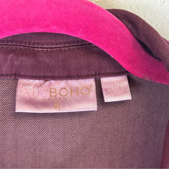 Belle by Kim Gravel L Deep Burgundy Jean Jacket Pockets Denim Outdoor Casual - Picture 3 of 12